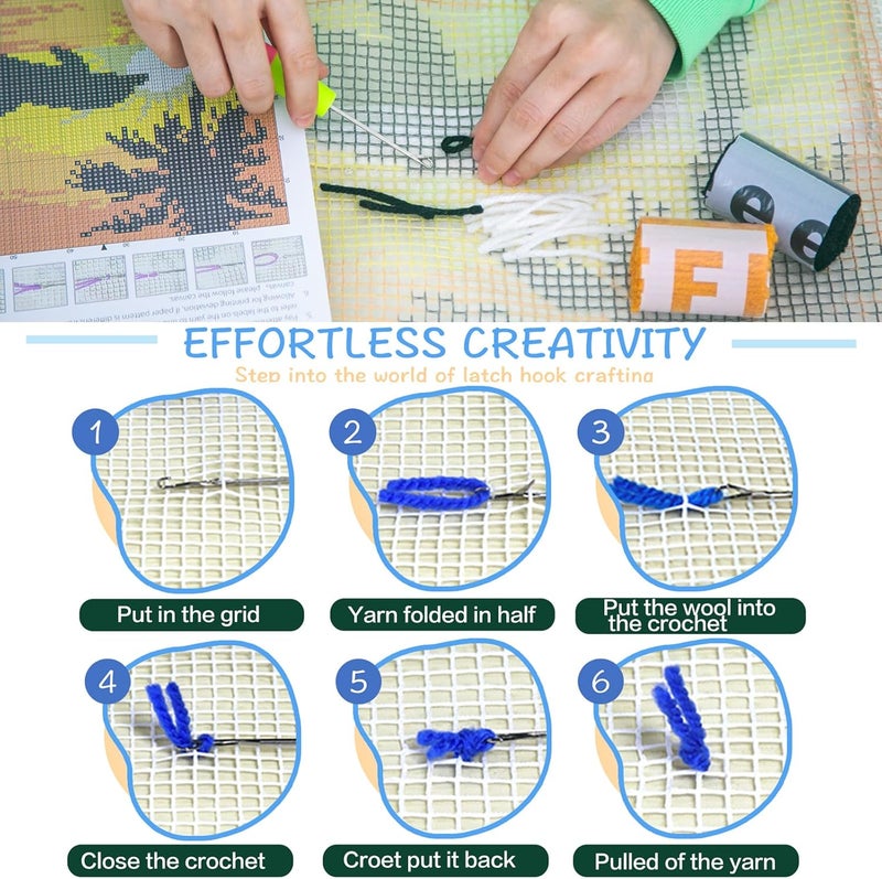 ZFFLYH Latch Hook Pillow Kits for Adults Tulip Leaves Color Printed DIY Pillowcover Crafts Arts Pillow Making Sofa Cushion Cover for Home Decoration 17X17 Inch - Image 2